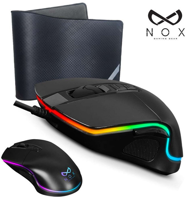 녹스 NX-M1 유선 LED 게이밍 마우스 +고급 장패드, nox마우스+pc방고급장패드, 블랙