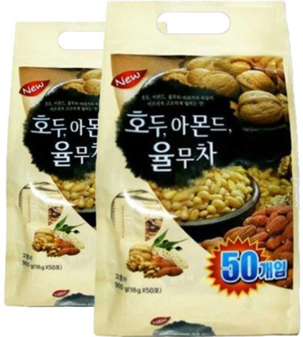 호두 아몬드 율무 곡물 분말 가루 차 음료 식사 대용 100포 출출할때 간식용 휴대용 여행용 학생 직장인 노인 마시는 타먹는 쉐이크 almond walnut shake 야식대용, 50개입, 2개, 18g
