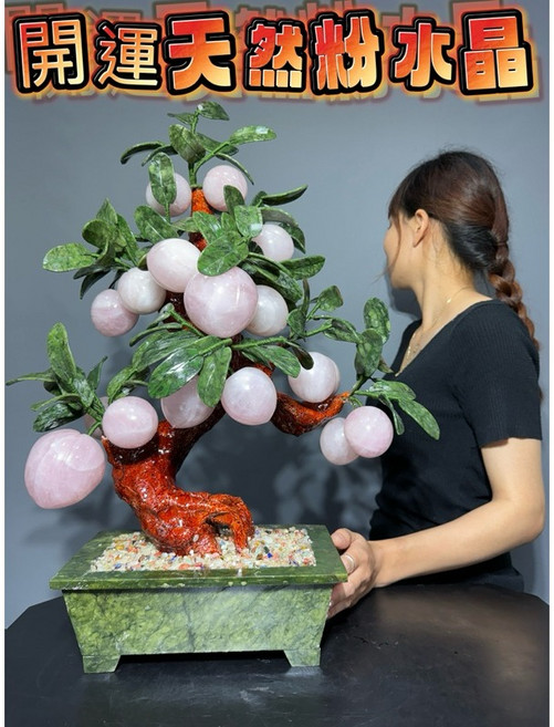 天然水晶盆景擺飾 招財裝飾品, 粉1