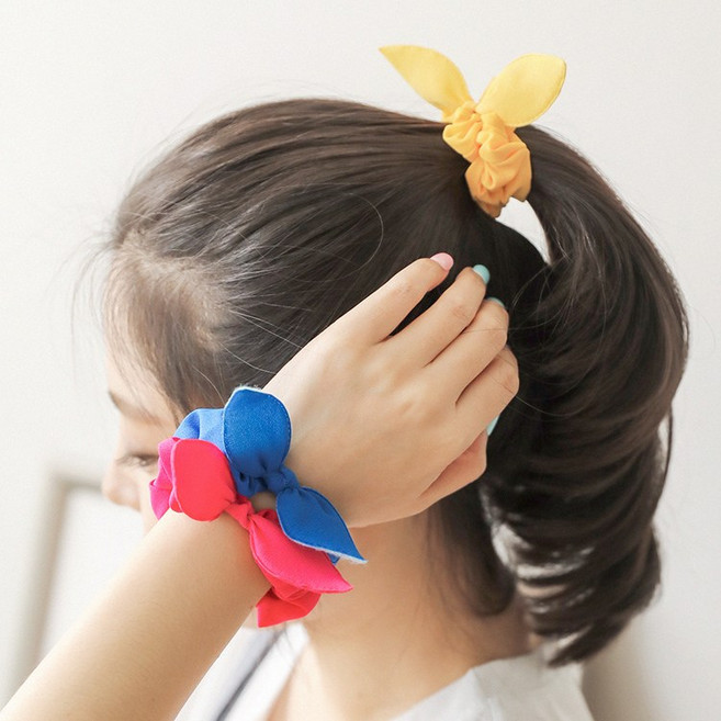 로라하 국산 비비드 컬러풀 성인 여성 아동 유아 리본 미니 토끼 곱창밴드 머리끈 헤어끈