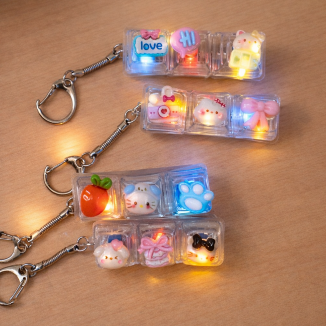 LED 키캡 키링 딸깍이 + 데코 파츠 꾸미기 세트, LED 3구 4개 세트, 1세트