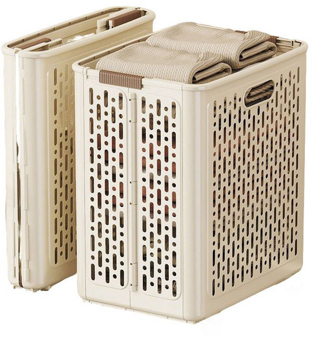 접이식 초대용량 이동식 수납 바구니 빨래통 세탁 빨래바구니 대형 YHY, 아이보리