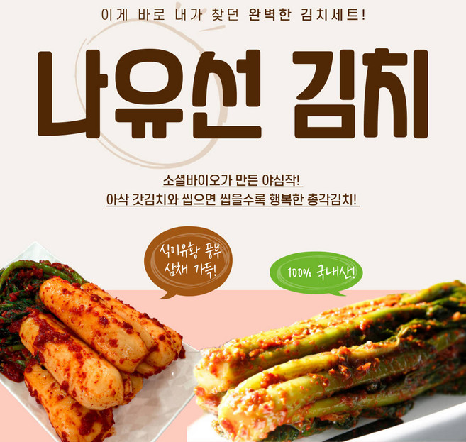 [나유선] 갓김치1kg+총각김치1kg 국내산 100% 전라도 여수 돌산 특허 삼채 양념, 1kg, 2개