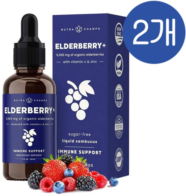 뉴트라챔스 엘더베리 액상 드롭스 아연 비타민C NutraChamps Elderberry drops, 2개, 120ml - 쿠팡