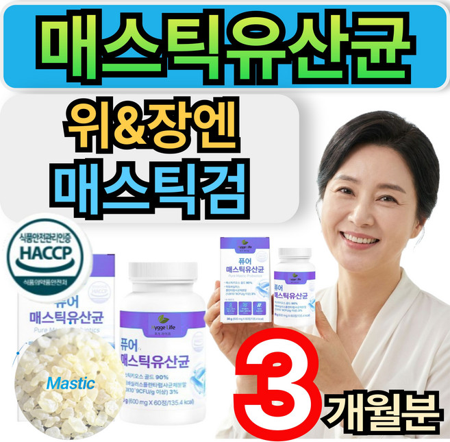 휘게라이프 매스틱유산균 식약청인증 매스틱검 위&장엔 매스틱 프로바이오틱스 식약청인증, 3개, 60정