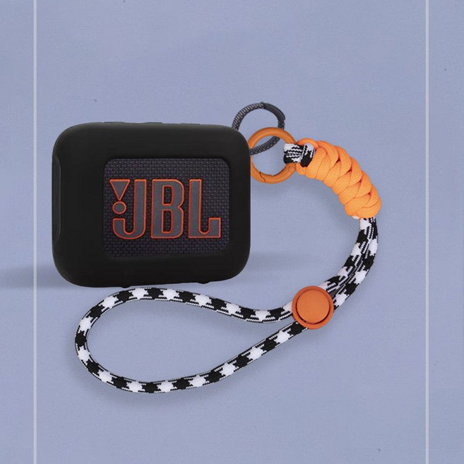 JBL GO4 보호 케이스 스피커 실리콘 4세대 골든 브릭 호환 커버 로프 스트랩, JBLGO4 뮤직 BRIC 4세대 케이스, 블랙+오렌지 블랙 로프