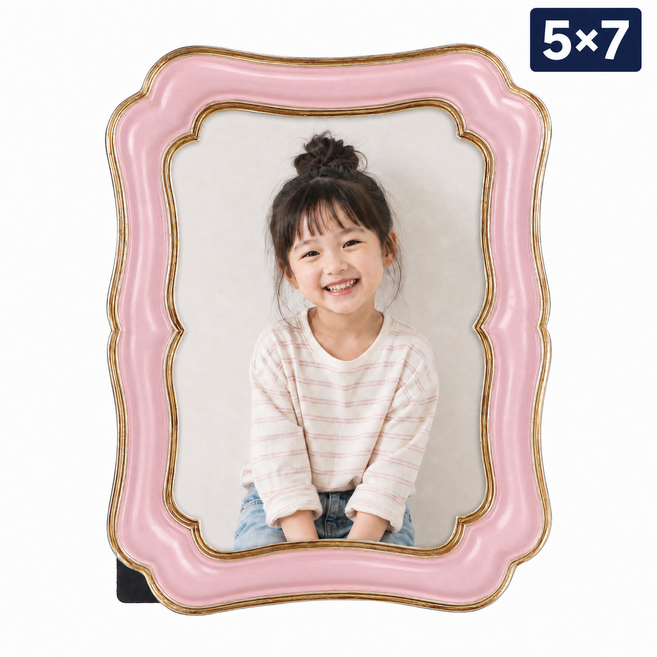 MORIN 금테 수지 액자 스탠드 벽걸이 가족 결혼 애기 사진 액자, 1개, 핑크색