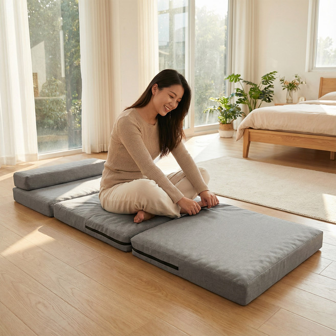 판판홈 4단 접이식 점심매트 자체접이식 베개 포함 휴대용 캠핑/여행용+패밀리/스튜디오 고탄력 편안한 수면 매트리스