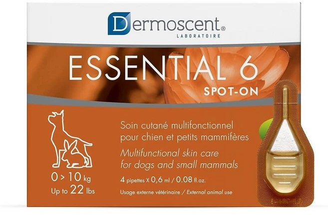Dermoscent Essential 6 spot-on - 비타민 E 오일이 함유된 비듬 및 알레르기 완화를 위한 강아지 스킨 케어 강아지용 가려움 방지 개 소형 포유류 0-1, 0 - 22 lbs (0 - 10 kg), 1 - 쿠팡