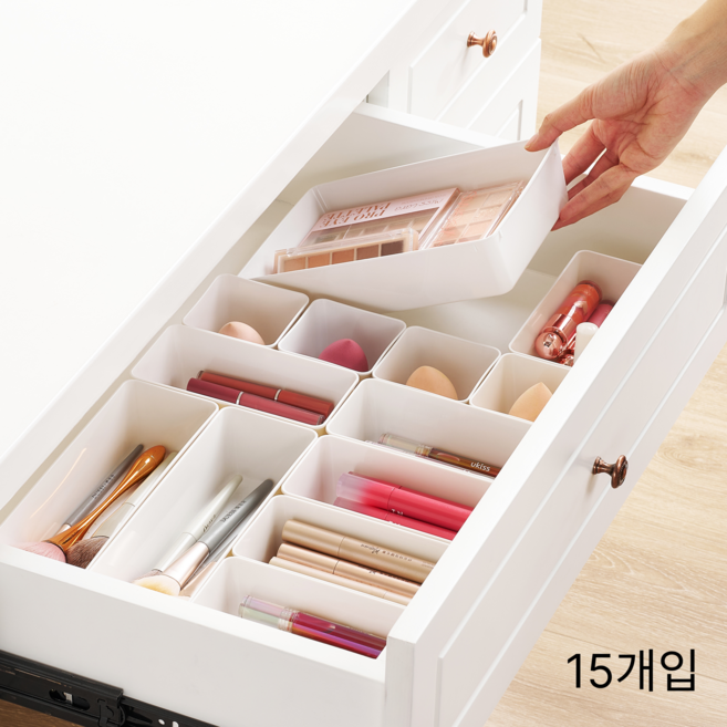 Vtopmart 조립식 다용도 서랍 정리 트레이 수납함 15p, 화이트, 1세트