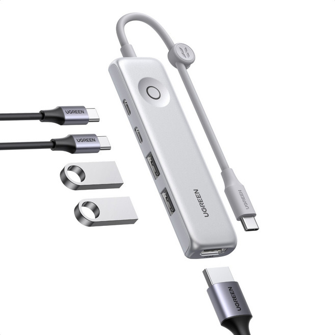UGREEN 유그린 5포트 USB 3.2 C타입 멀티 허브 10Gbps HDMI2.0 4K60Hz PD100W 초경량 제어 버튼 탑재, 1개, 실버