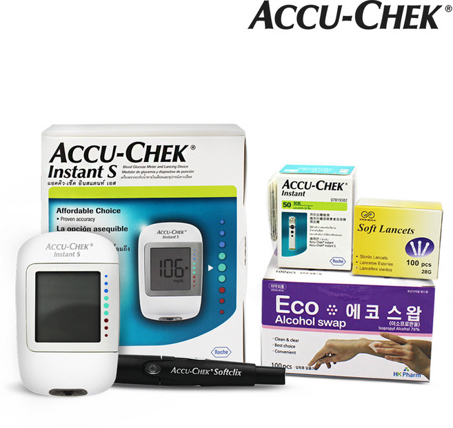 아큐첵 인스턴트 혈당측정기 풀세트 [혈당계+시험지100매+침110개+솜100매] 혈당체크 당뇨측정기, 1세트