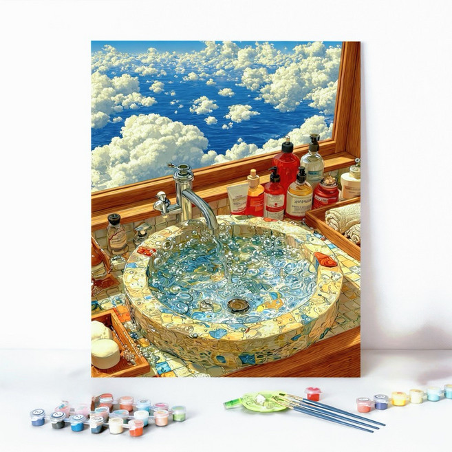 LCLC 피포페인팅 집중력 힐링 취미 유화그리기 DIY 숫자 페인팅 세트 감성 풍경 캔버스 30x40cm, 구름욕실, 1개