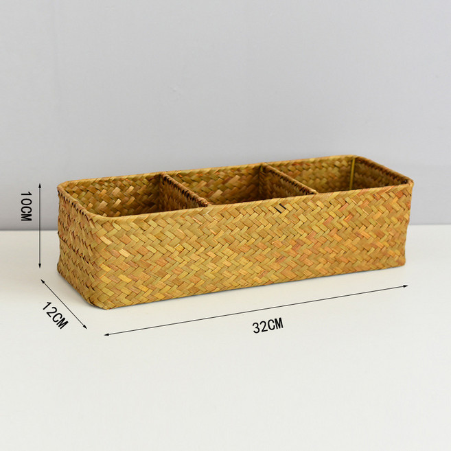 復古海草三格收納筐 32x12x10cm, 三格收納筐 橙色32*12*10, 1個