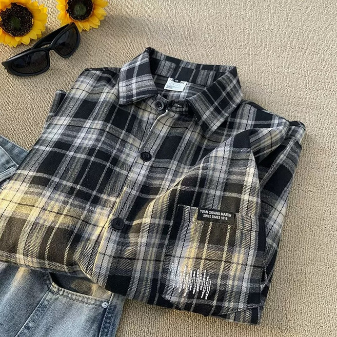 WILDSEA 남녀공용 오버핏 커플 빅사이즈 남방 체크 셔츠