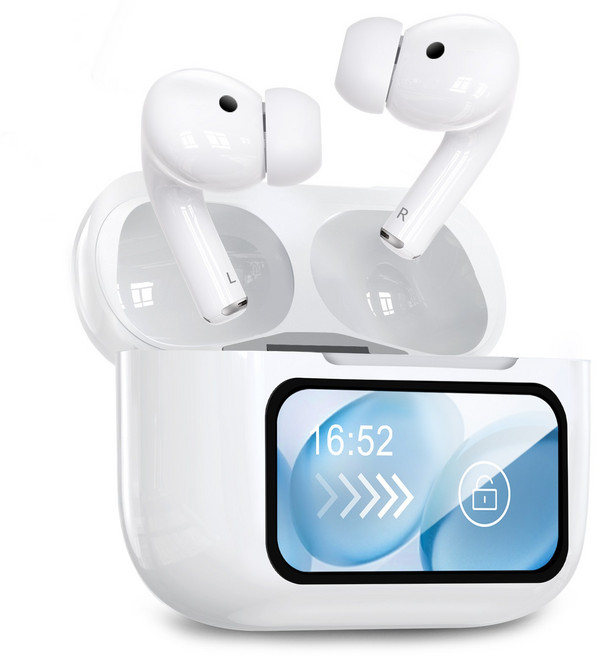 OMIIYA 터치스크린 디스플레이 무선 블루투스 이어폰 커널형 ANC 노이즈캔슬링 고음질, 화이트, T14