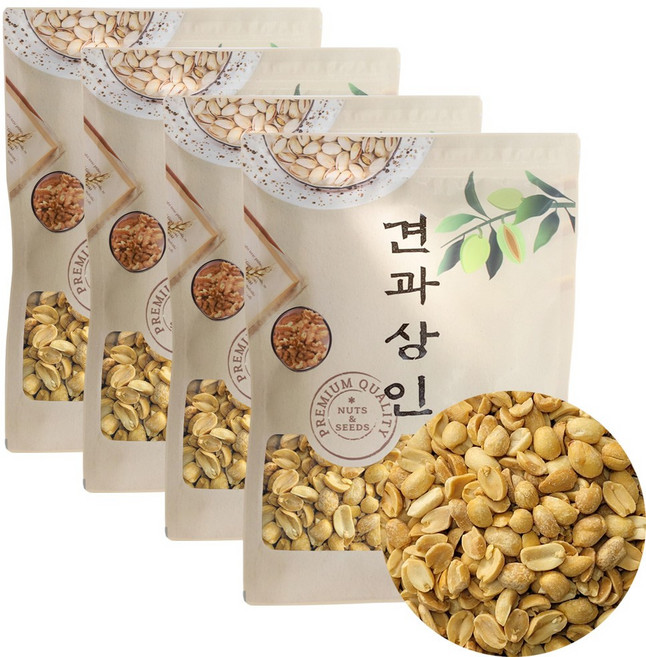 [견과상인]미국산 볶은 땅콩 1kgx4봉 깐땅콩 껍질 없는 더 부드럽고 고소한 맛 무염 무첨가, 4개, 1kg