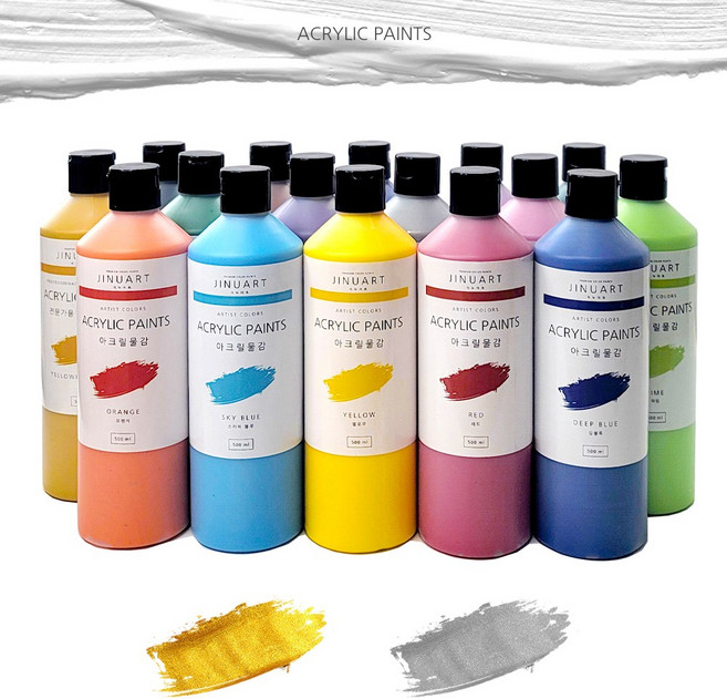 아크릴물감 대용량 500ml 지누아트 KC인증 어린이 안전인증 아크릴물감세트 푸어링아트, 골드 (펄)