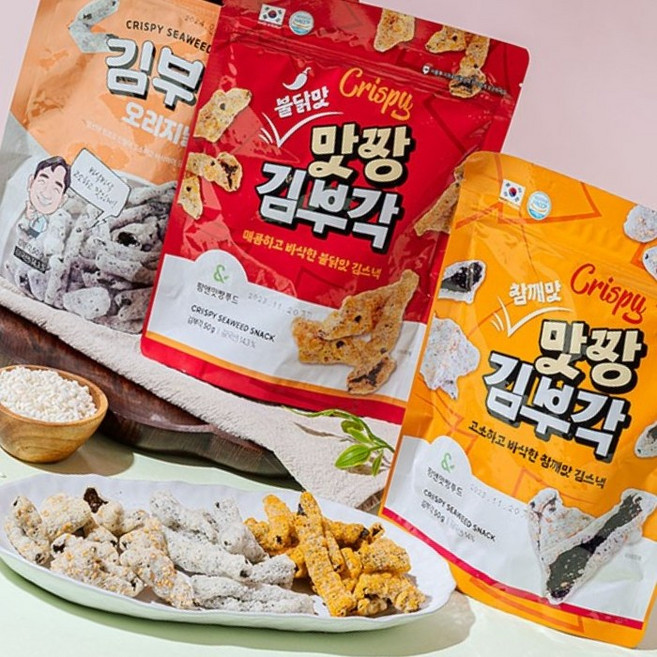 맛짱 김부각 오리지널맛 불닭맛 바삭한 김스낵 5가지 맛 명절 선물, 오리지날맛50gX3ea+불닭맛 50g X2ea, 50g, 1