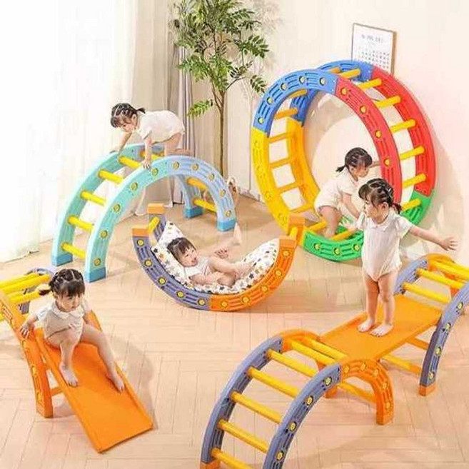 밸런스 브릿지 유아 대근육 발달 구름다리 교구 체육 유치원 곡선 유아체육교구 밸런스브릿지, 1개, 7. B타입 그린/핑크