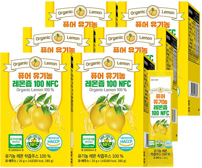 퓨어 유기농 레몬즙 100 NFC 스페인산, 6개, 280g