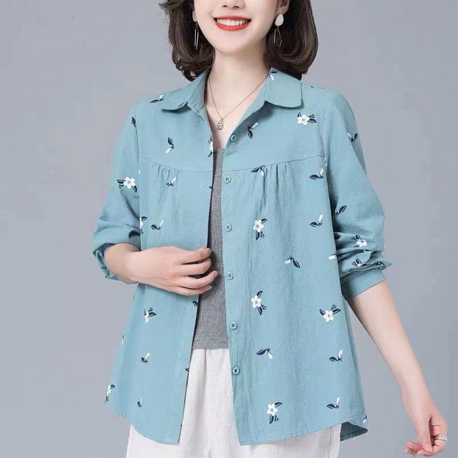 중년여성 긴팔 셔츠 봄가을 엄마 빅사이즈 루즈핏 남방 캐주얼 코디 코트 상의 WMY