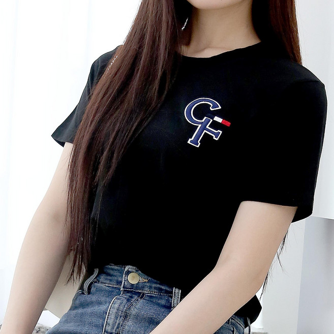 [당일출고] 여자친9 영문 볼륨자수 (S~2XL) 소프트 반팔티셔츠 22칼라-국내제작