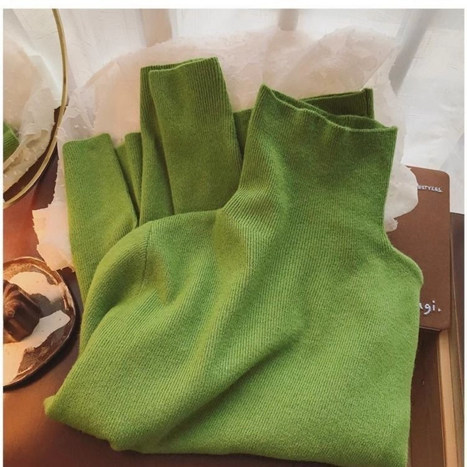 POMTOR 여성 터틀넥 슬림핏 니트 긴팔 이너 티셔츠