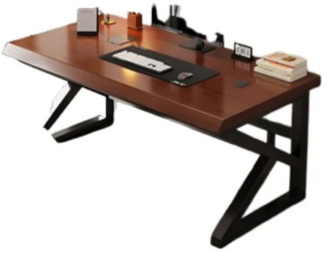 MGSHOP K腿書桌 180x70CM 橡膠木 電腦桌, 黑胡桃色