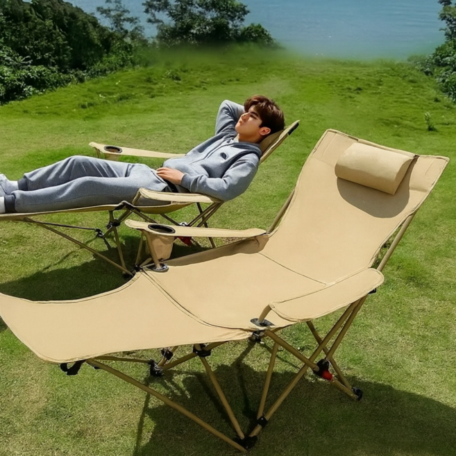 베어커즈 캠핑의자 리클라이너 앉거나 눕기겸용 접이식 각도조절 컵홀더 경량 발받침대, 1개, 검정