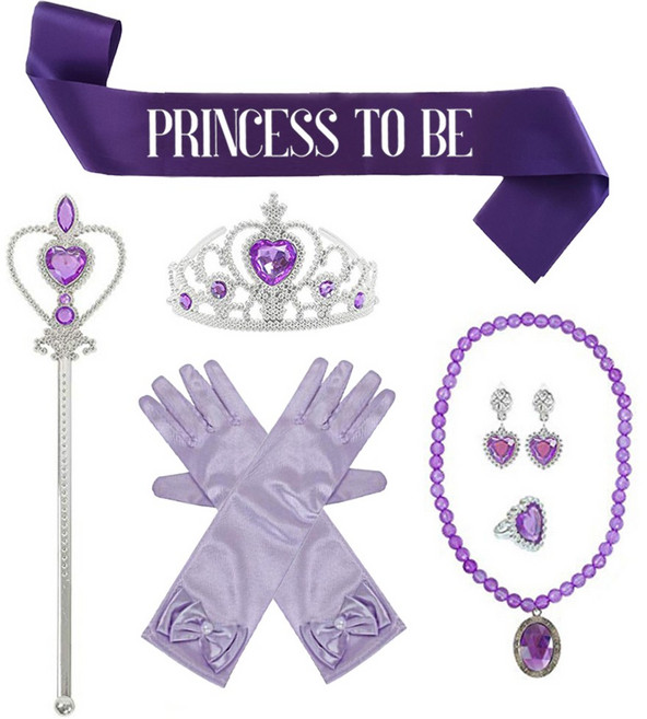 생일 파티 용품 티아라 + 어깨띠 + 액세서리 요술봉 코스튬 세트, 퍼플 공주세트(TO BE)