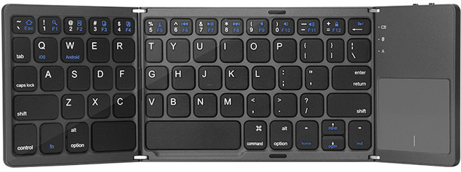 코코 3단 접이식 초슬림 무선 블루투스 키보드 터치패드 탑재 iPad 호환 휴대용 비즈니스 사무용 폴딩 키보드, 넌클릭축, K027, 블랙