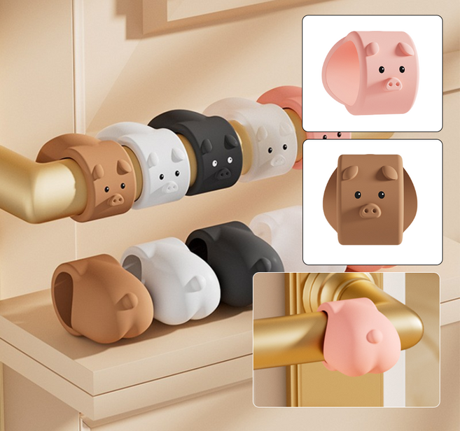 돼지 캐릭터 방문 문콕 충돌방지 도어핸들 실리콘쿠션 4개세트, 1세트, 핑크