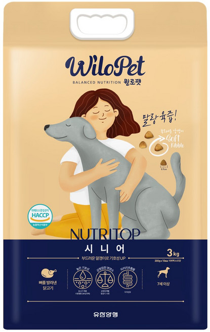 월로펫 시니어 강아지 뉴트리탑 소프트사료, 닭, 3kg, 2개