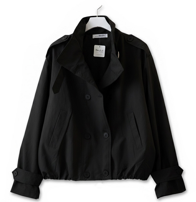 메리앤유 루즈핏 하이넥 더블 버튼 트렌치 자켓 간절기 블루종 점퍼