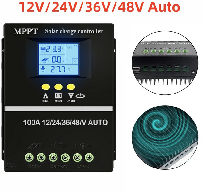 MPPT 태양열 충전 컨트롤러 12V 24V 태양 전지 패널 배터리 충전기 30A 40A 50A 60A 100A 듀얼 USB LCD 디스플레이 레귤레이터 부하, MPPT-100A