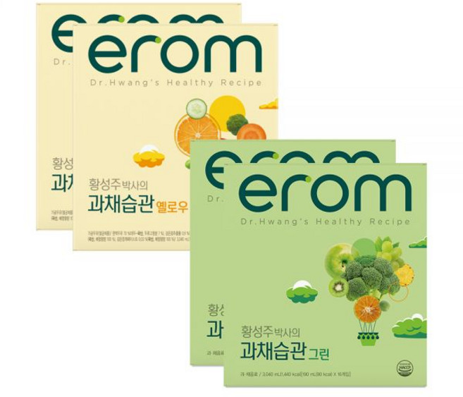 이롬 황성주박사의 과채습관 옐로우 2케이스 + 그린 2케이스 묶음 190ml x 64입