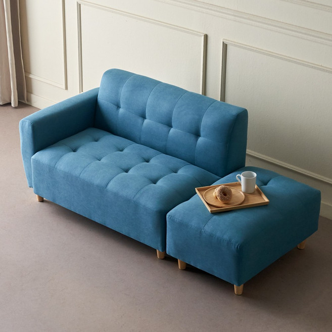 [20조한정 추가할인쿠폰] 에보니아 뮤즈 2인소파 스툴포함 카우치소파 쇼파, 우형_패브릭_아쿠아블루