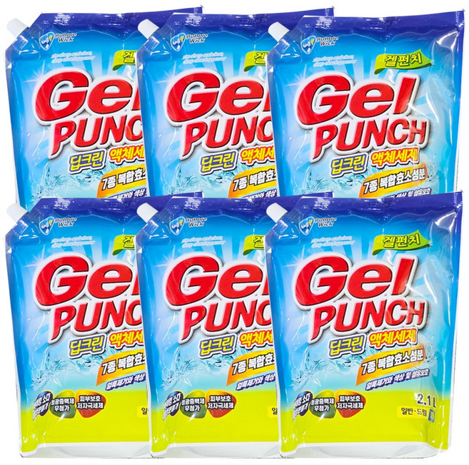 버블윅 겔펀치 세탁세제/액체세제 2.1L x 6개 리필 일반/드럼 겸용