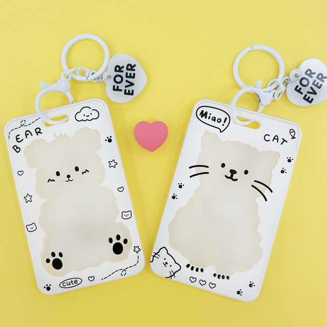 명찰 교통 사원증 버스 릴홀더 캐릭터 카드 케이스, 1개, 4.곰돌이_키링타입_케이스