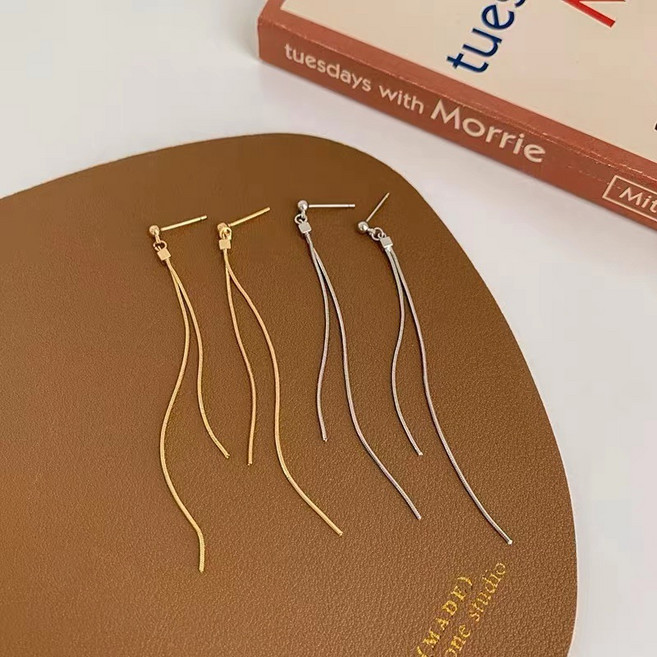 Cle.v 여성 진주 포인트 체인 롱 드롭 귀걸이