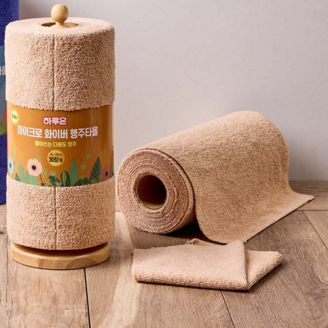 행주 타올 30매 1롤 [베이지25cm] 빨아쓰는 다용도 극세사 마이크로화이바, 없음