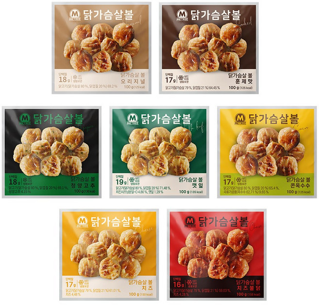 미트리 닭가슴살 볼 7종 혼합 21팩(각3팩), 100g, 21개