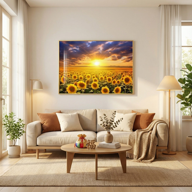 [명품디자인] 돈들어오는 돈벼락 재물가득 해돋이 해바라기 현대식 라운지 리빙룡 인테리어 액자 벽걸이 그림 - 모던 럭셔리 거실 식당 침실 벽화 추천, 해바라기 - 02