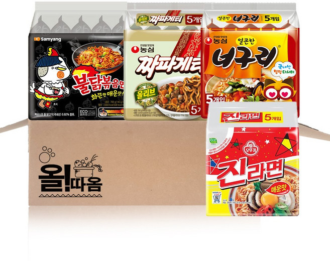 (올따옴) 멀티라면기획세트 진라면매운맛5입+너구리5입+불닭볶음면5입+짜파게티5입, 1개