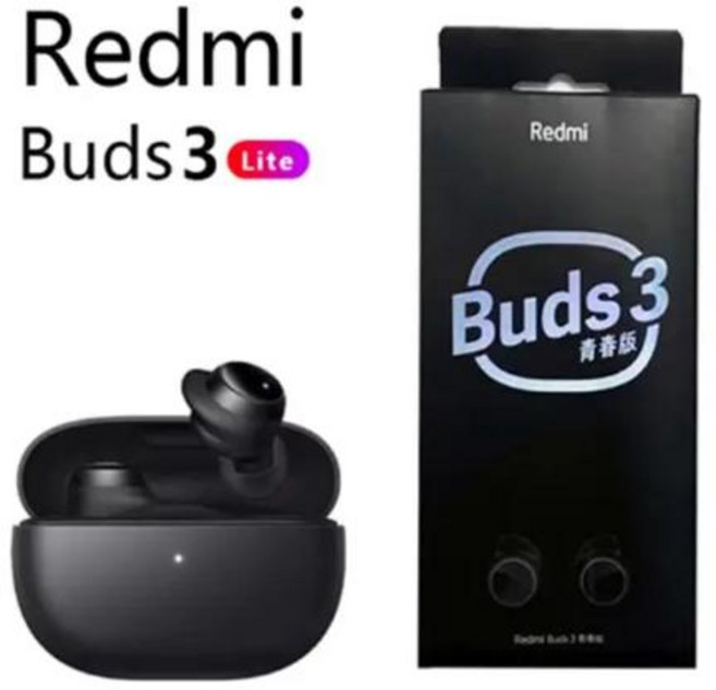 샤오미 레드미 버즈 3 라이트 TWS 블루투스 5.2 이어폰 IP54 18 시간 배터리 수명 미 티어 무선 이어버드, 1) black, 없음