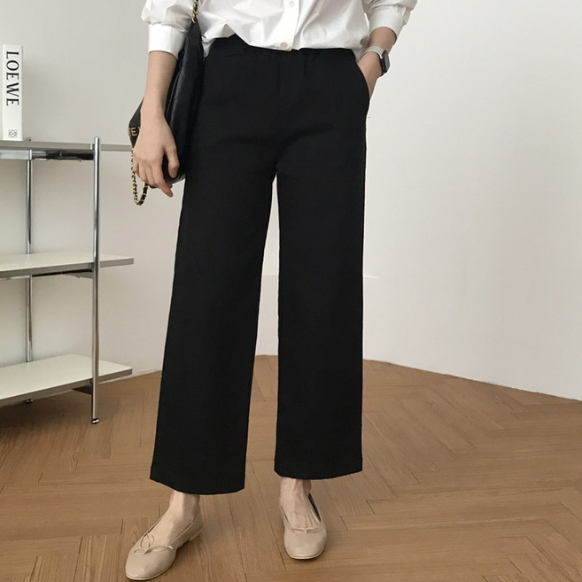 여성 9부 밴딩 와이드 팬츠 스판 통바지 간절기 출근룩 편한 베네 바지