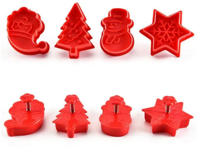 스탬프 비스킷 금형 쿠키 플런저 커터 과자 장식 음식 베이킹 도구 크리스마스 트리 눈사람, 1개, 색상: 2. 빨간색