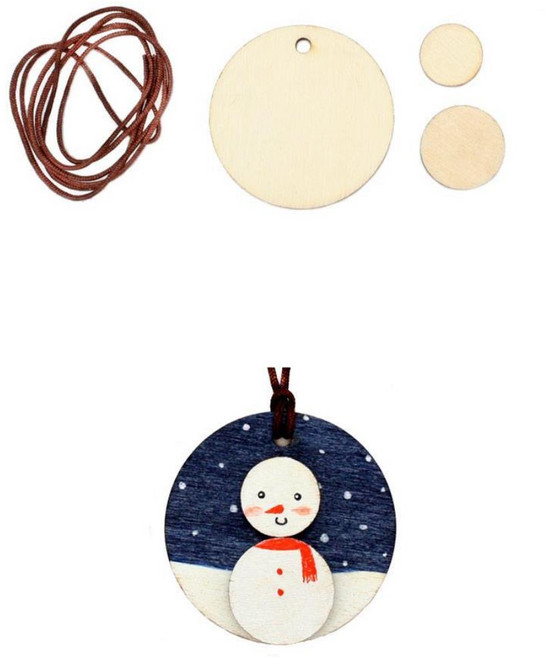 원형 나무조각 우드 눈사람 목걸이 겨울 만들기 어린이 5개 신나는 엄마표놀이