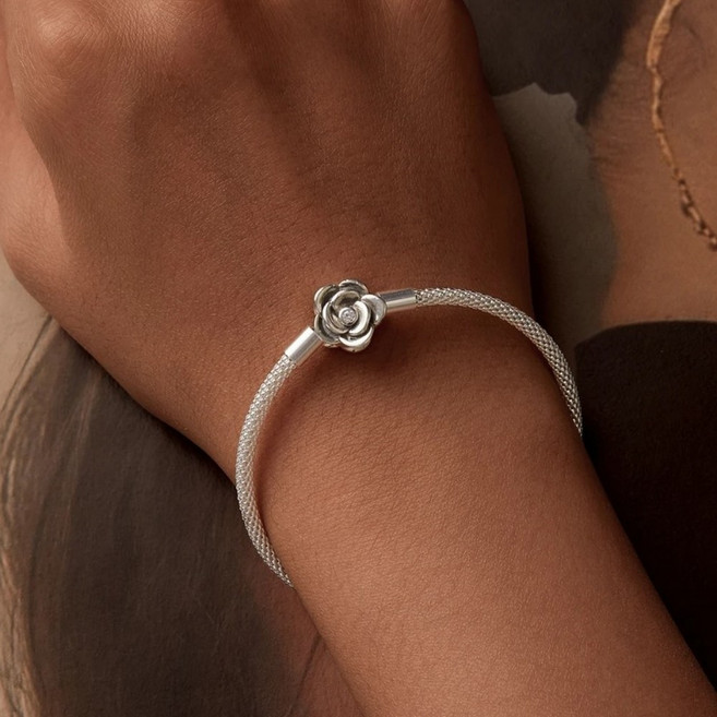 플라워 비즈 실버 팔찌 심플 시크 꽃 기본 클래식